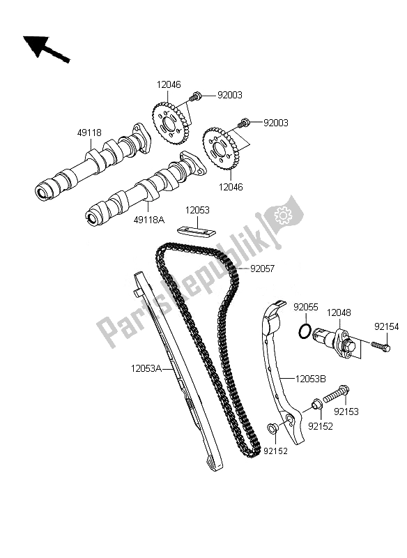 Alle onderdelen voor de Nokkenas (sen) En Spanner van de Kawasaki ER 6N ABS 650 2010