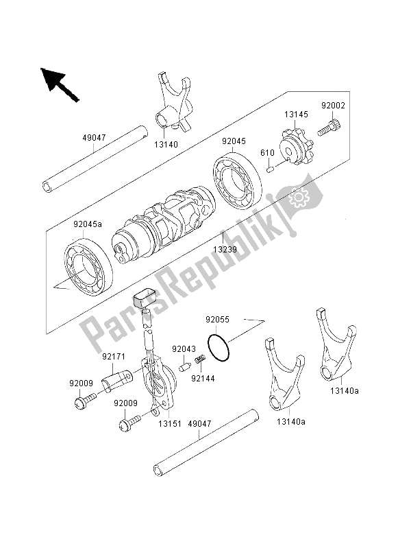 All parts for the Gear Change Drum & Shift Fork of the Kawasaki Ninja ZX 12R 1200 2000