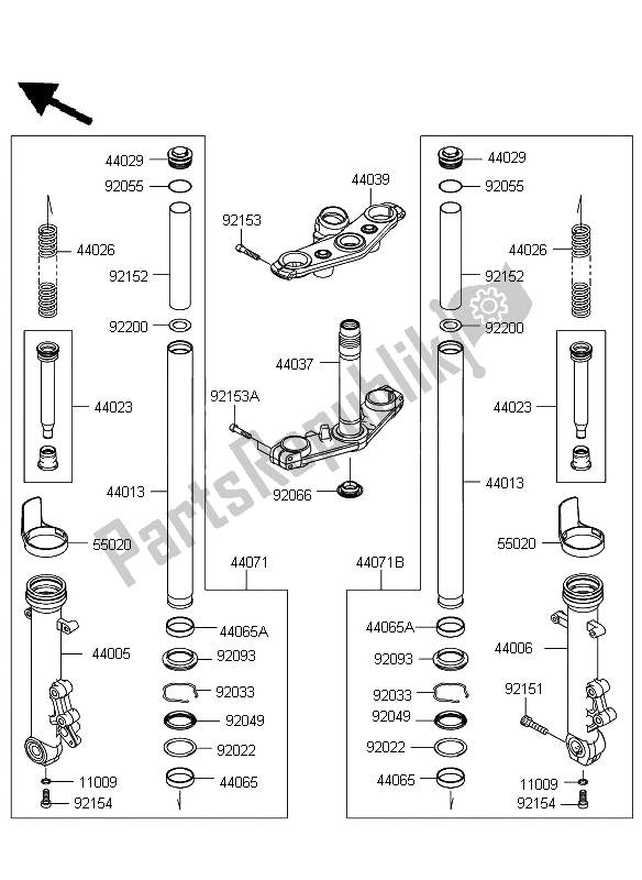 Wszystkie części do Przedni Widelec Kawasaki ER 6F 650 2009