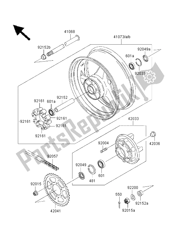 Toutes les pièces pour le Moyeu Arrière du Kawasaki Ninja ZX 12R 1200 2000