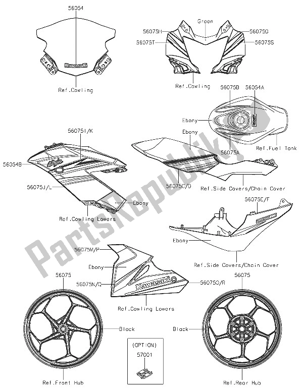 Toutes les pièces pour le Décalcomanies (vert) du Kawasaki Ninja 250 SL 2016