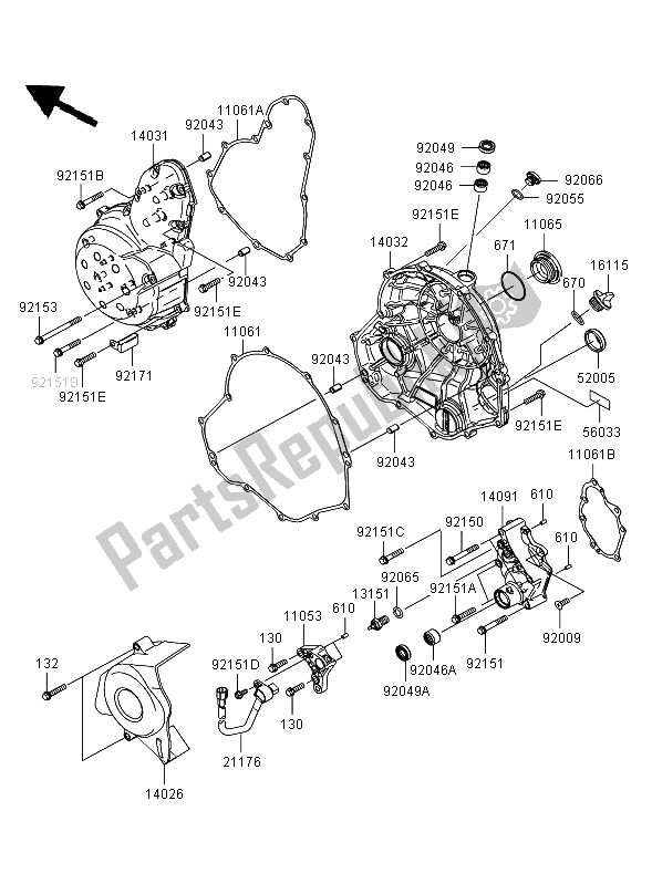 All parts for the Engine Cover of the Kawasaki ER 6N 650 2008