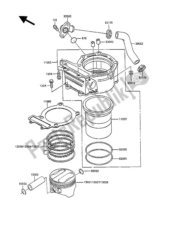 Tutte le parti per il Cilindro E Pistone del Kawasaki KLR 250 1992