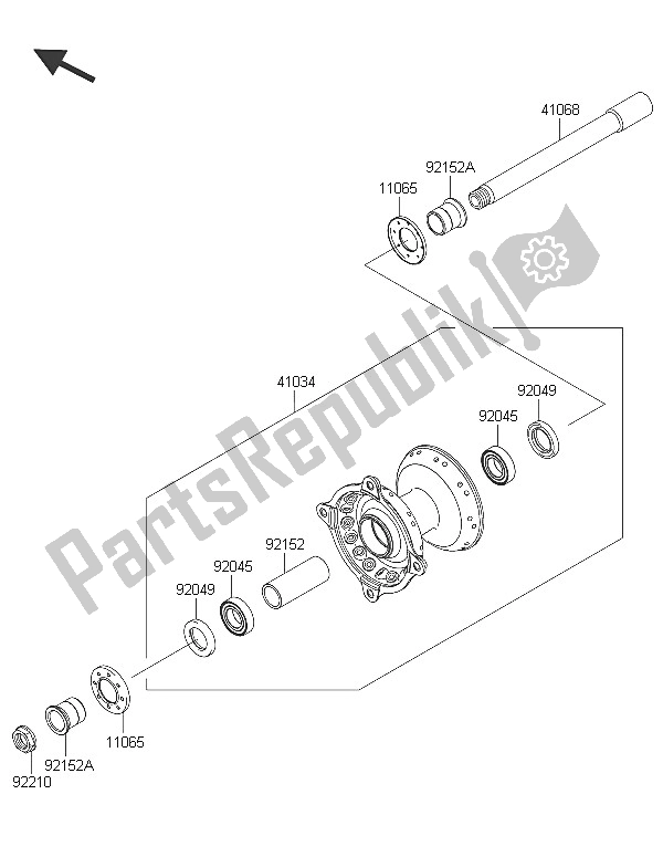 All parts for the Front Hub of the Kawasaki KX 250F 2016