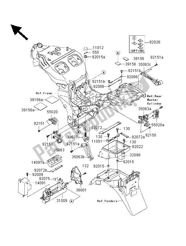 All parts for the Battery Case of the Kawasaki Ninja ZX 12R 1200 2000