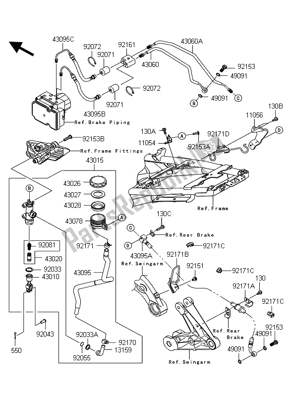 Alle onderdelen voor de Achterste Hoofdcilinder van de Kawasaki 1400 GTR ABS 2011