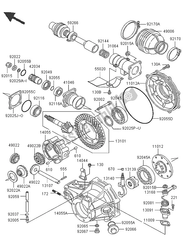 Alle onderdelen voor de Aandrijfas En Eindoverbrenging van de Kawasaki KLF 300 2005