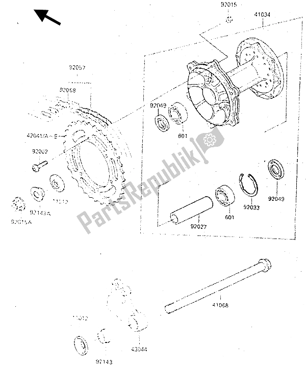 Todas as partes de Cubo Traseiro do Kawasaki KX 500 1987