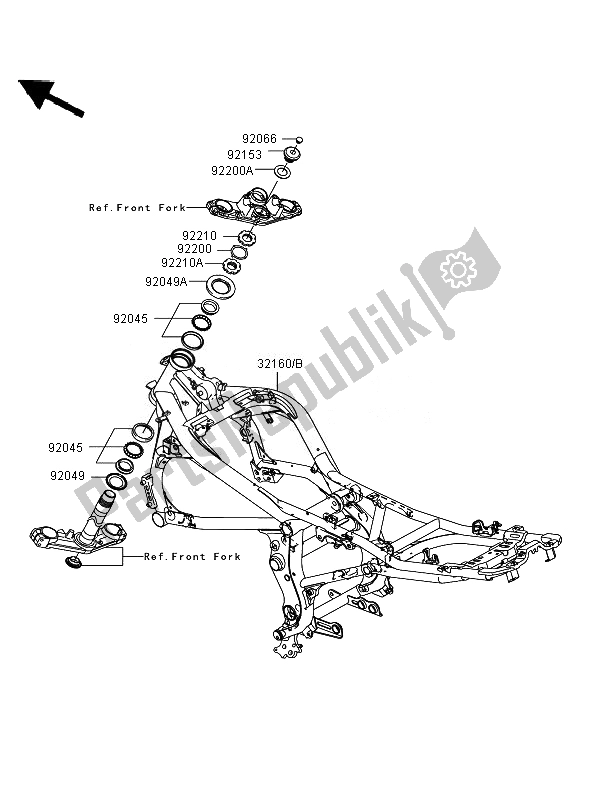 All parts for the Frame of the Kawasaki ER 6N ABS 650 2007