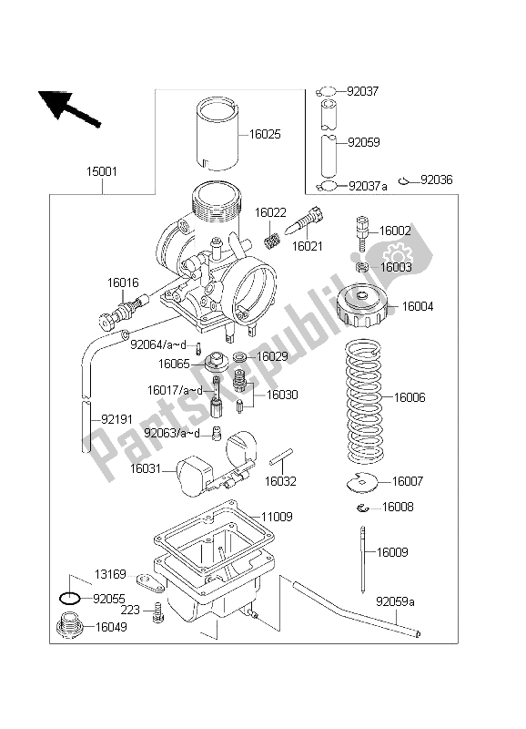 All parts for the Carburetor of the Kawasaki KX 60 2003