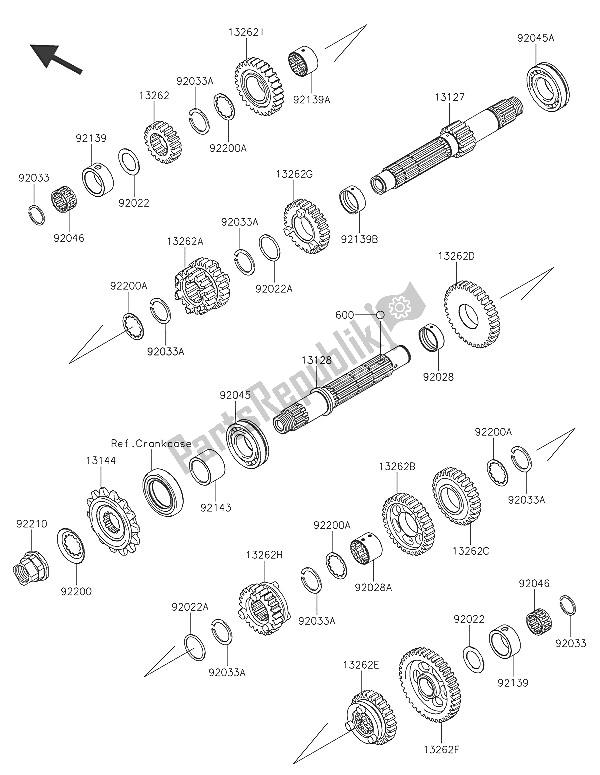 All parts for the Transmission of the Kawasaki Ninja 300 2016