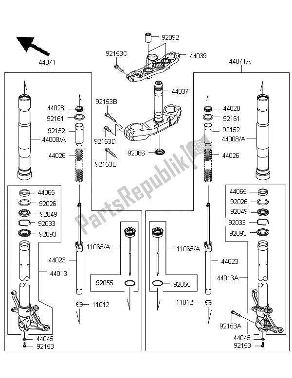 All parts for the Front Fork of the Kawasaki Z 750R 2012