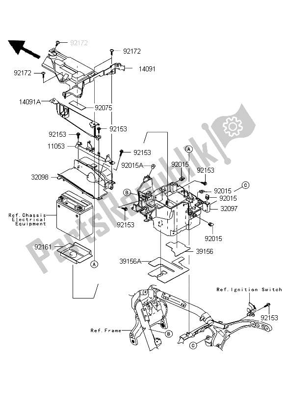 All parts for the Battery Case of the Kawasaki VN 2000 2004