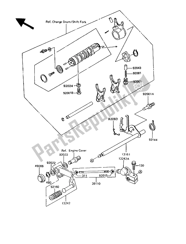 Alle onderdelen voor de Schakelmechanisme van de Kawasaki GT 550 1993