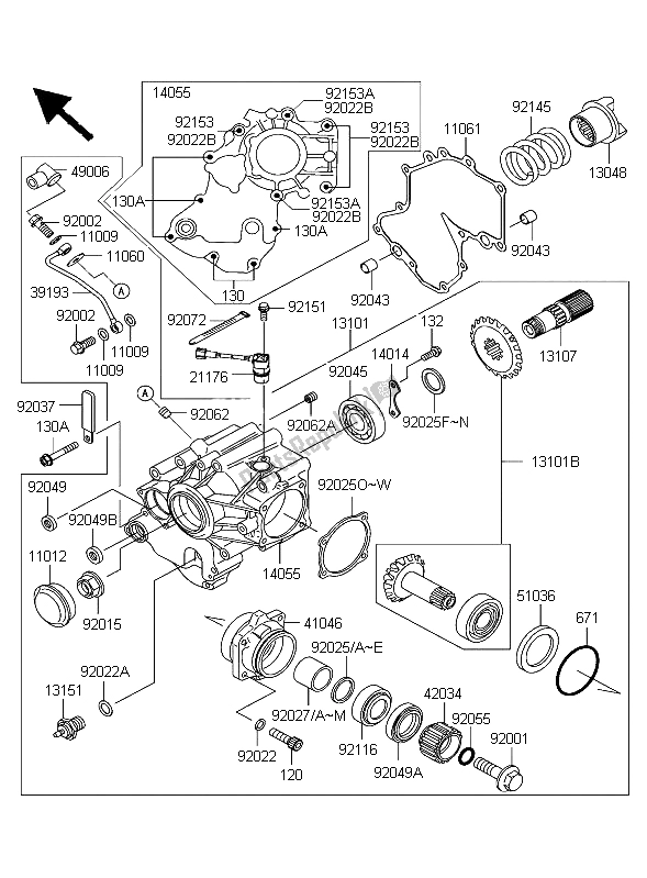 All parts for the Front Bevel Gear of the Kawasaki VN 1600 Classic 2003