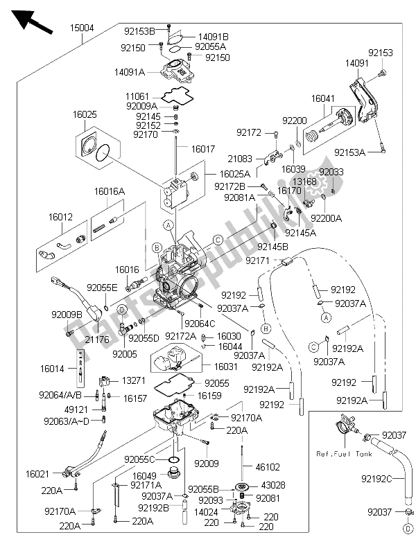 Toutes les pièces pour le Carburateur du Kawasaki KLX 450R 2015