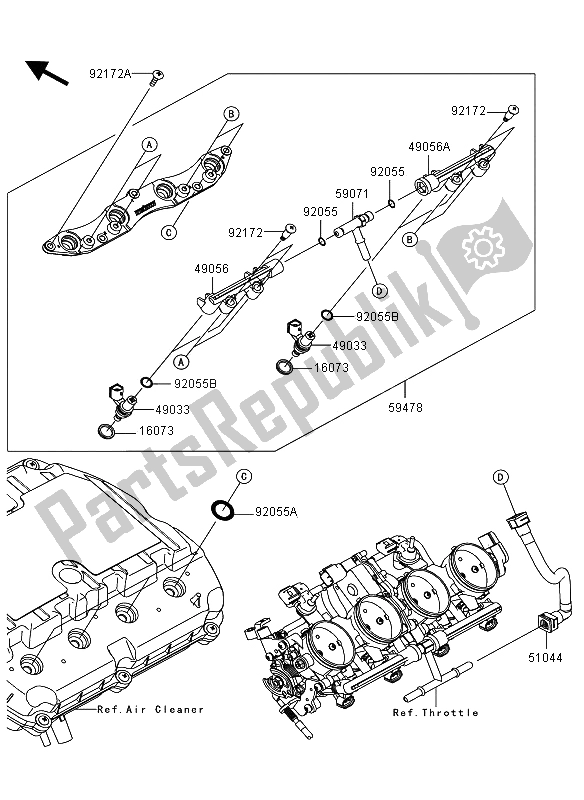 All parts for the Top Feed Injecter of the Kawasaki Ninja ZX 6R 600 2012