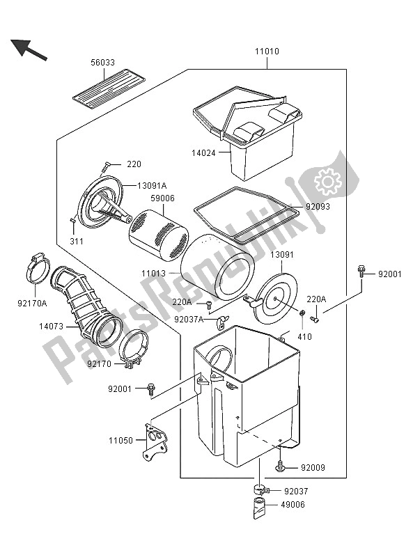 All parts for the Air Cleaner of the Kawasaki KLF 300 2005