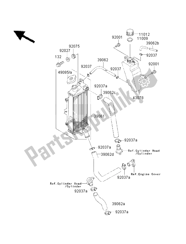All parts for the Radiator of the Kawasaki KMX 125 2001