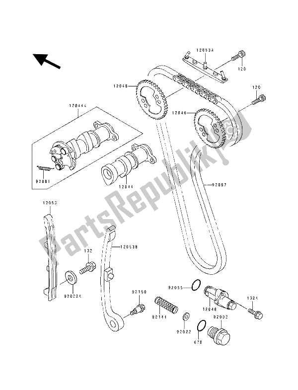 Alle onderdelen voor de Nokkenas (sen) En Spanner van de Kawasaki KLX 250 1994