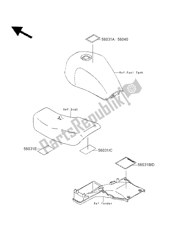 All parts for the Labels of the Kawasaki Zephyr 750 1996