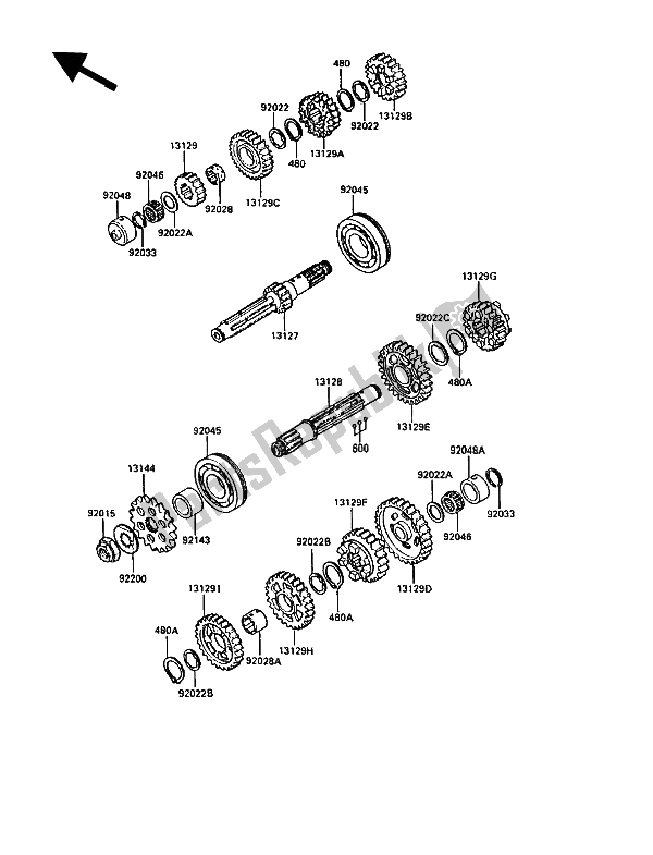 All parts for the Transmission of the Kawasaki GPZ 900R 1990