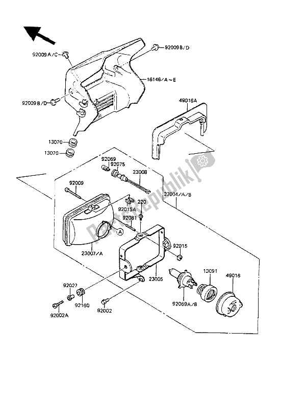 Toutes les pièces pour le Phare (s) du Kawasaki KMX 125 1988