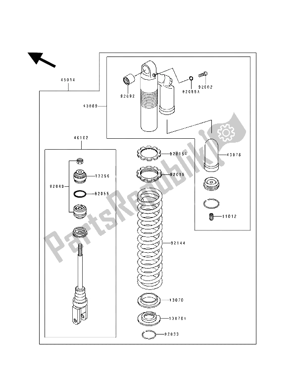 All parts for the Shock Absorber of the Kawasaki KDX 250 1992