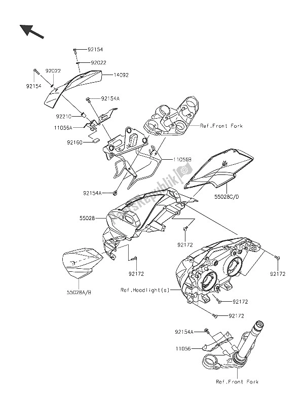 Tutte le parti per il Cuffia del Kawasaki Z 300 2016