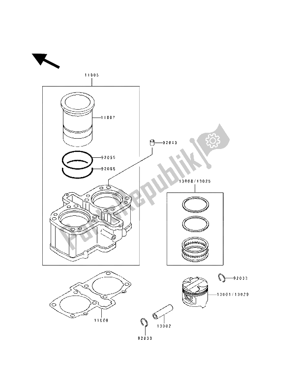 Tutte le parti per il Cilindro E Pistone del Kawasaki KLE 500 1991