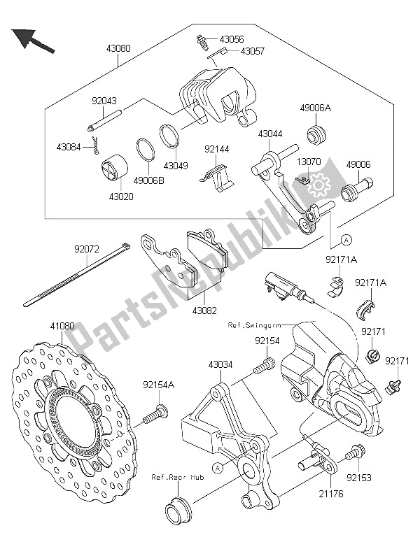 All parts for the Rear Brake of the Kawasaki ER 6F ABS 650 2016