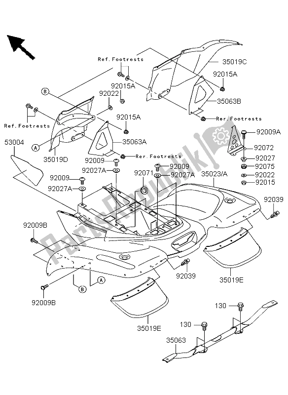 Tutte le parti per il Parafango Posteriore del Kawasaki KVF 360 2003