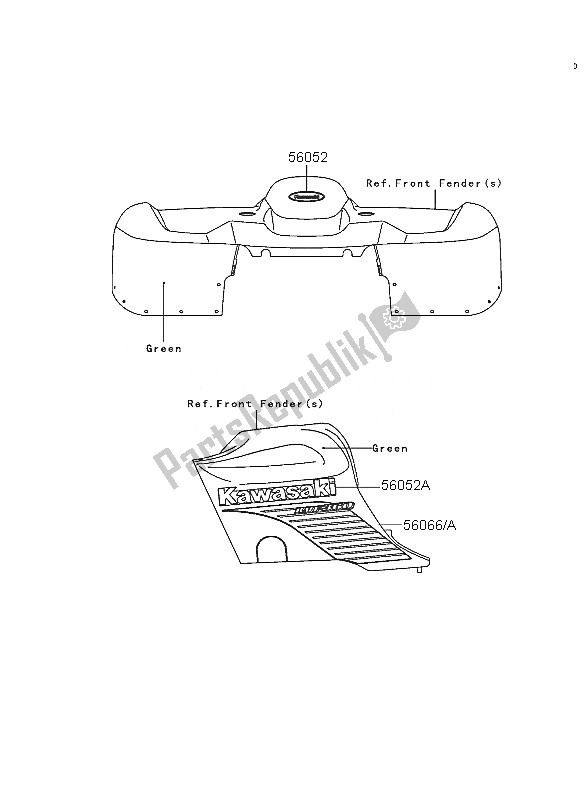 All parts for the Decals (green) of the Kawasaki KVF 360 2005