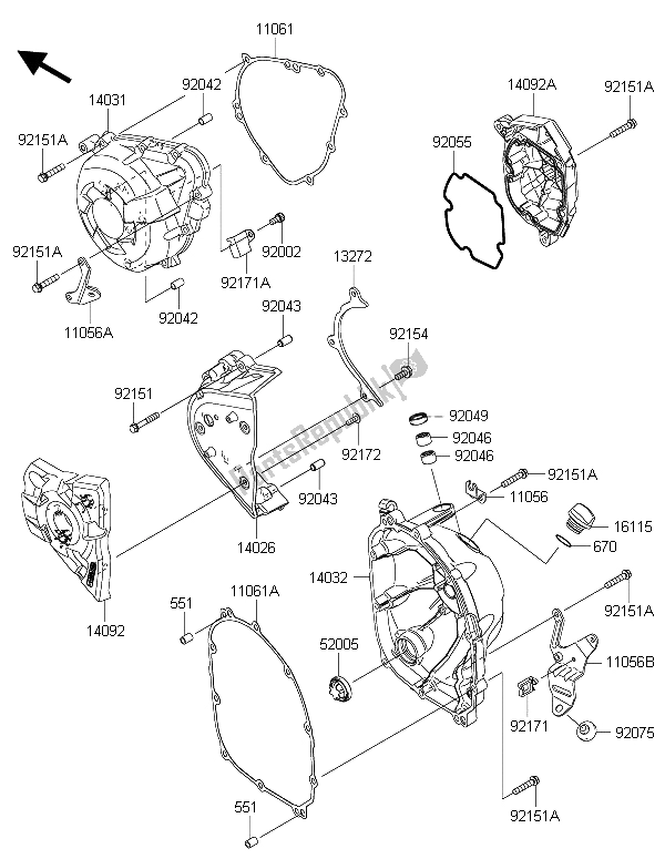 Alle onderdelen voor de Motorkap (pen) van de Kawasaki Z 1000 SX 2015