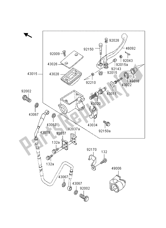 All parts for the Front Master Cylinder of the Kawasaki KX 500 1997