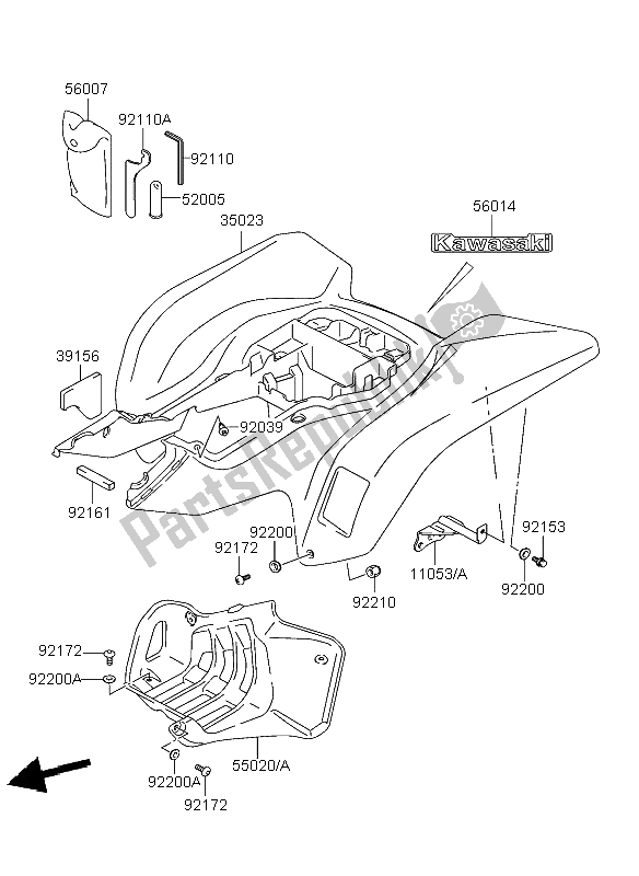 All parts for the Rear Fender of the Kawasaki KFX 400 2004