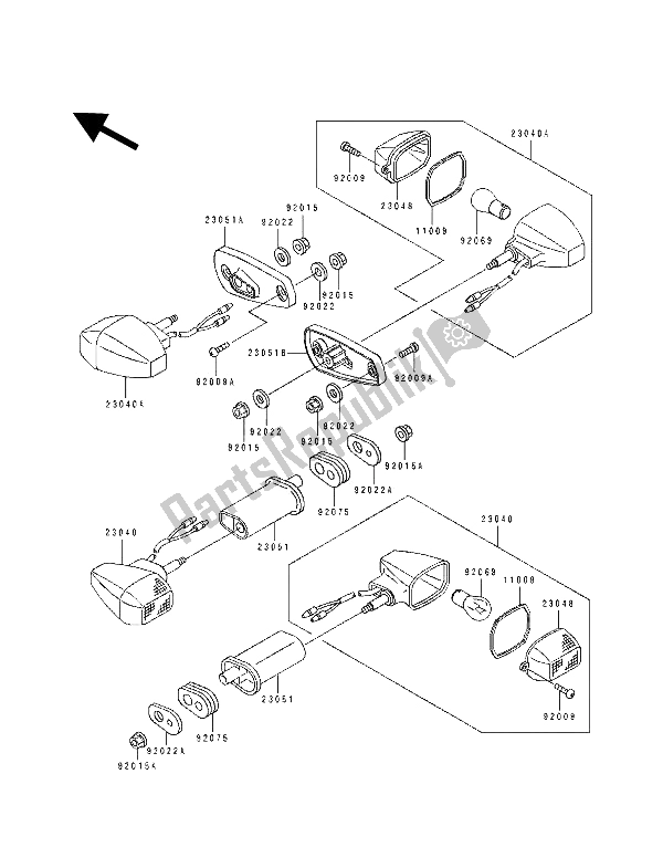 Toutes les pièces pour le Clignotant du Kawasaki ZZ R 250 1994