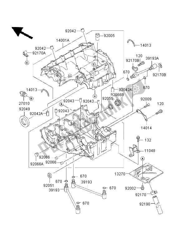 All parts for the Crankcase of the Kawasaki Ninja ZX 6R 600 1996