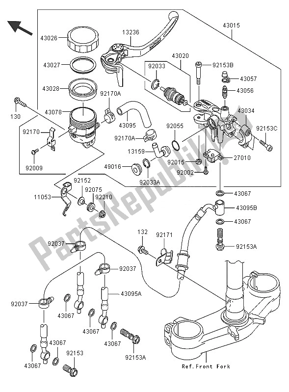 All parts for the Front Master Cylinder of the Kawasaki Ninja ZX 6 RR 600 2005
