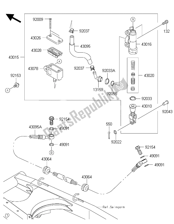 Tutte le parti per il Pompa Freno Posteriore del Kawasaki KLX 125 2015