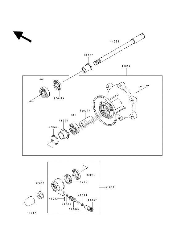 Tutte le parti per il Mozzo Anteriore del Kawasaki EL 250D 1992