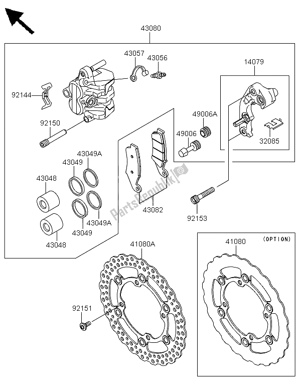 All parts for the Front Brake of the Kawasaki KX 250F 2009