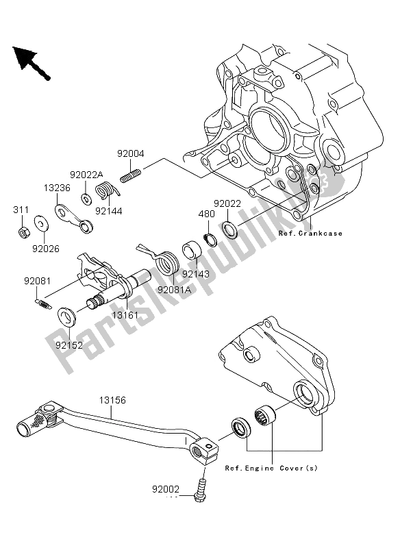 All parts for the Gear Change Mechanism of the Kawasaki KLX 250 2012