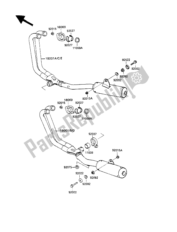 All parts for the Muffler(s) of the Kawasaki GPX 600R 1990