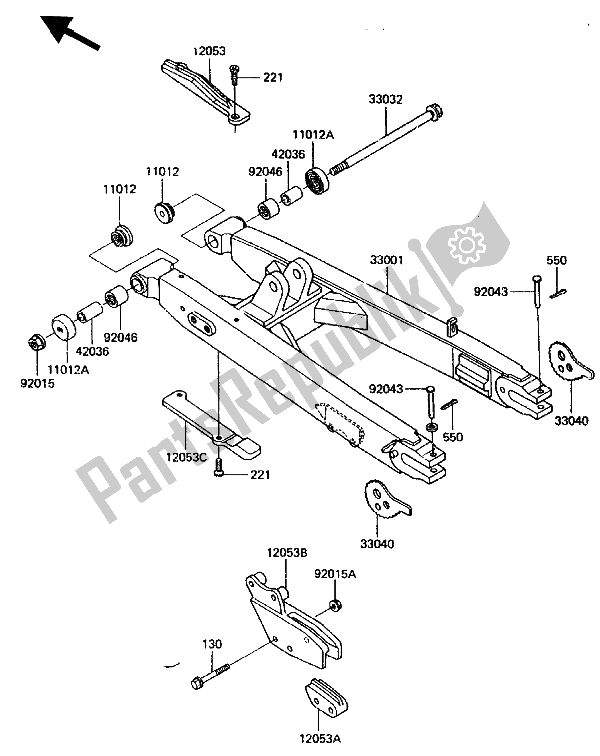 All parts for the Swingarm of the Kawasaki KDX 200 1985