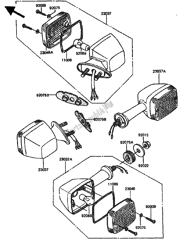 Alle onderdelen voor de Richtingaanwijzer van de Kawasaki GPZ 1100 1985