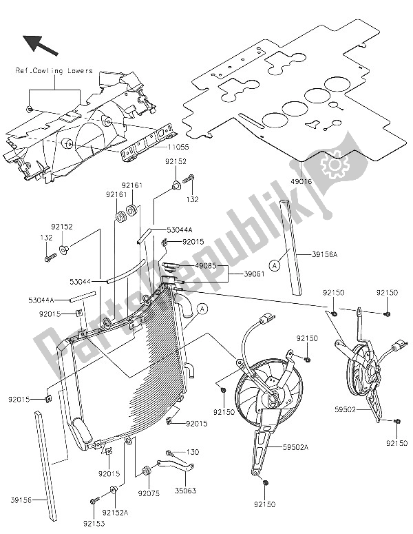 All parts for the Radiator of the Kawasaki ZZR 1400 ABS 2016