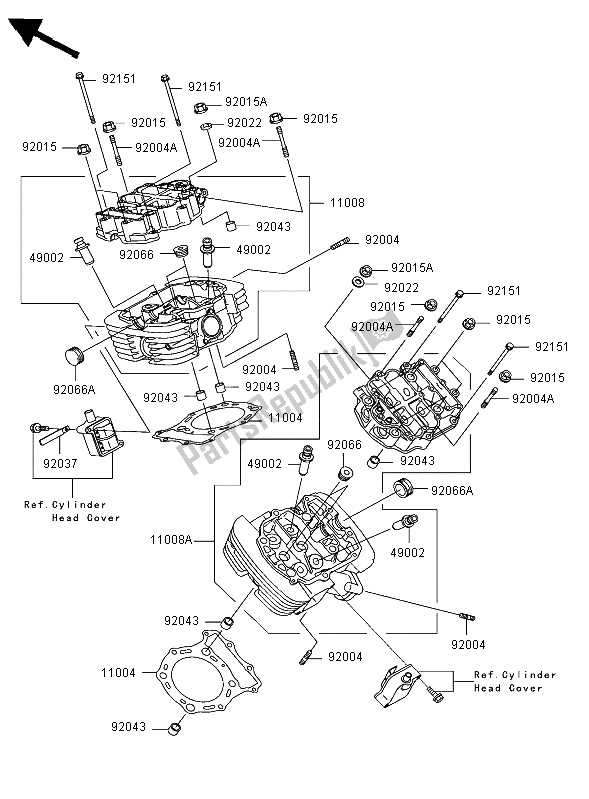 Todas as partes de Cabeça De Cilindro do Kawasaki VN 1500 Mean Streak 2003