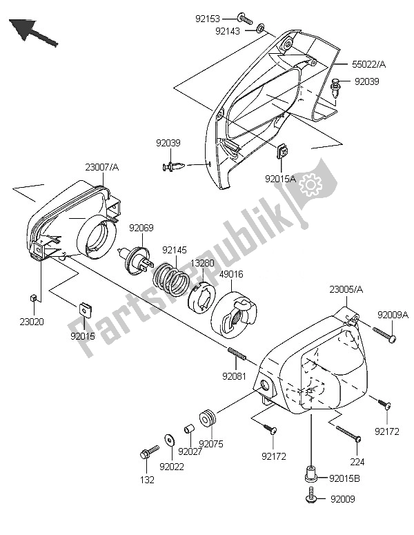 All parts for the Headlight of the Kawasaki KVF 650 4X4 2005