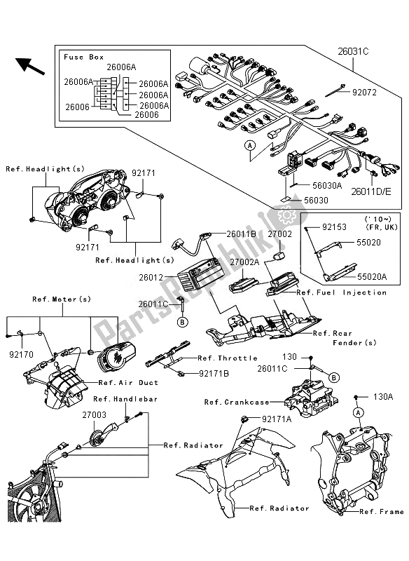 Tutte le parti per il Equipaggiamento Elettrico Del Telaio del Kawasaki Ninja ZX 6R 600 2010